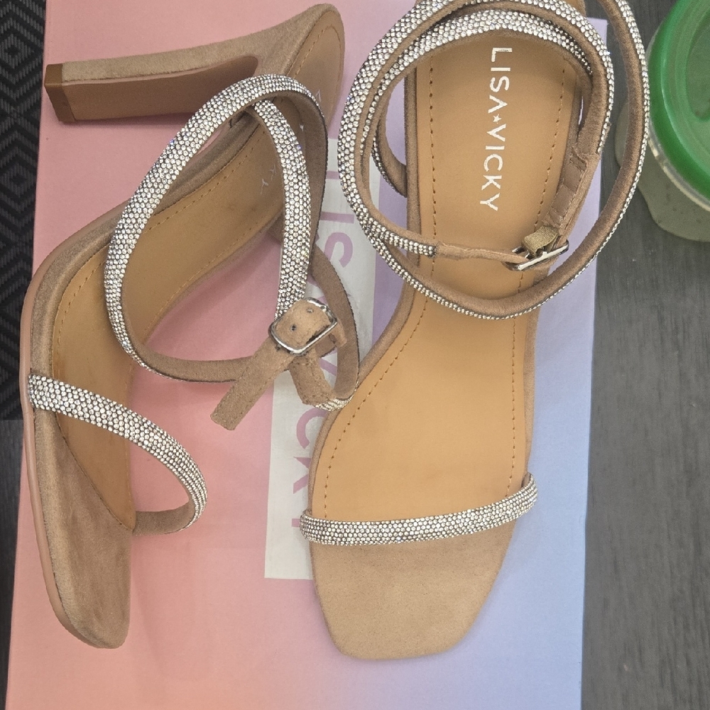Tan and Silver Embellished Heels